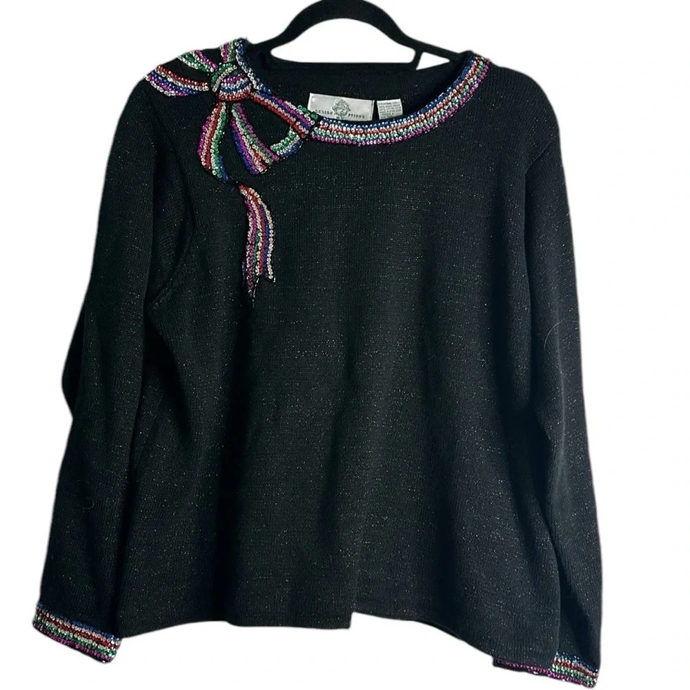 Design options Philip& Jane Gordon black sweater multi sequins vintage size xL